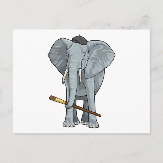 Postal Elefante como pintador con pincel de pintura (Anverso)