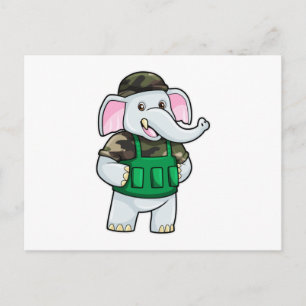 Postal Elefante como soldado con uniforme y casco