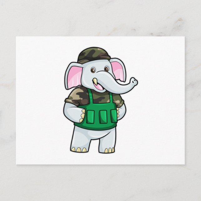 Postal Elefante como soldado con uniforme y casco (Anverso)