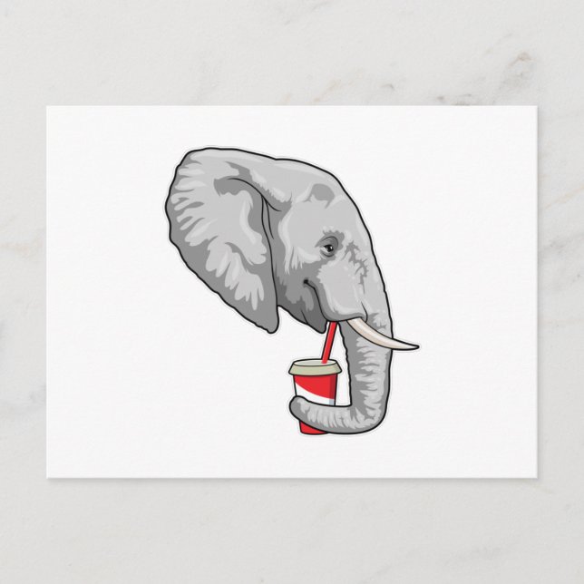 Postal Elefante con bebida (Anverso)