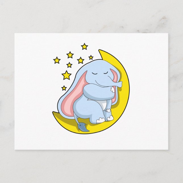 Postal Elefante con luna y estrellas (Anverso)