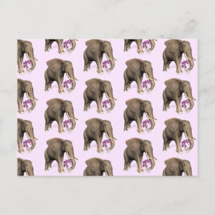 Postal Elefante Con Orquídea Rosa