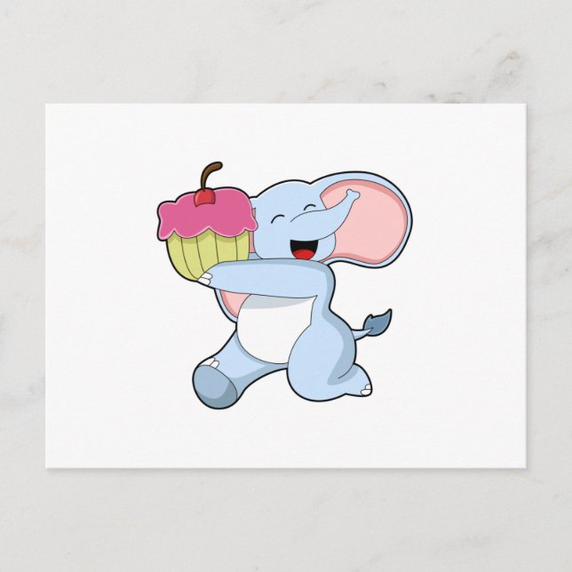 Postal Elefante con pastel (Anverso)
