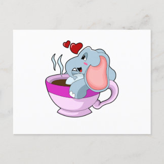 Postal Elefante con Taza de Café