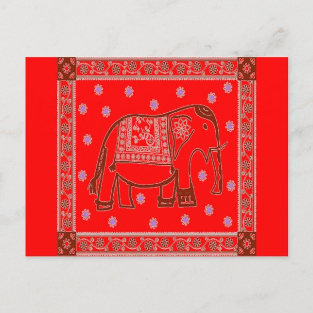 Postal Elefante de arte hindi (Anverso)