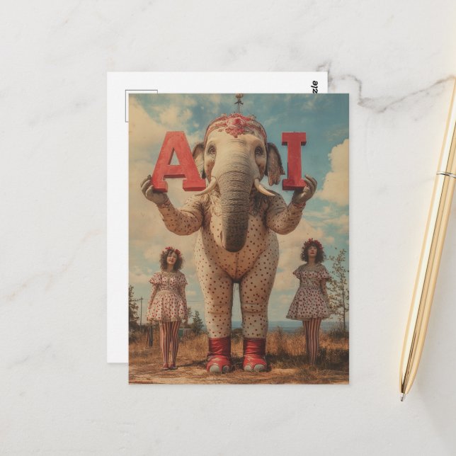 Postal Elefante de circo de IA (Anverso/Reverso In Situ)