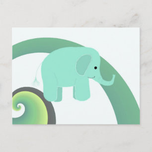 Postal Elefante de Dibujos Animados con Arcoíris