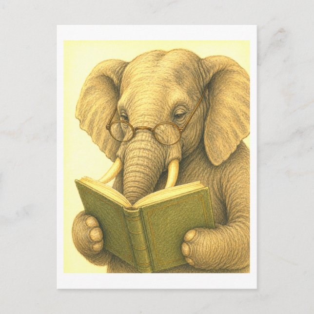 Postal Elefante de estilo vintage leyendo (Anverso)