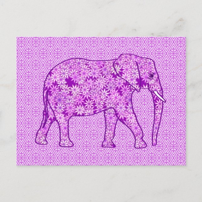 Postal elefante de flores - ametismo morado (Anverso)
