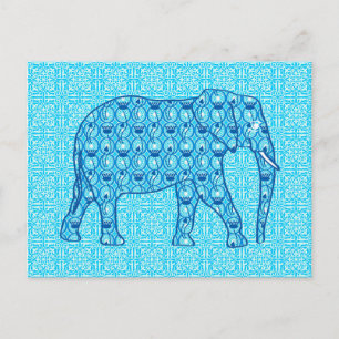 Postal Elefante de flores de Lotus - turquesa