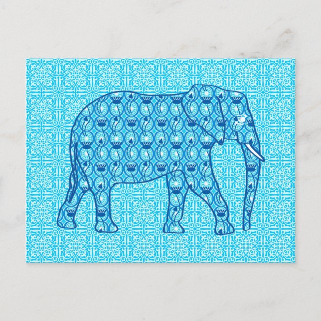 Postal Elefante de flores de Lotus - turquesa (Anverso)