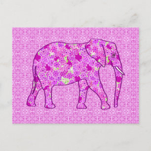 Postal elefante de flores - orquídea y magenta