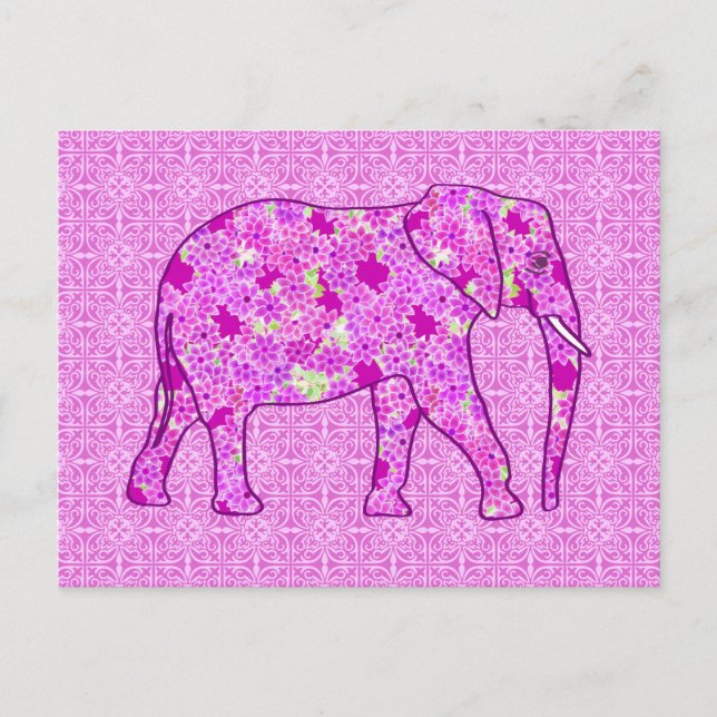 Postal elefante de flores - orquídea y magenta (Anverso)