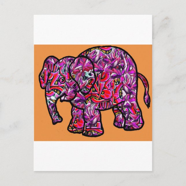 Postal elefante de graffiti vívido (Anverso)