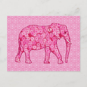 Postal Elefante de las flores - rosa fucsia