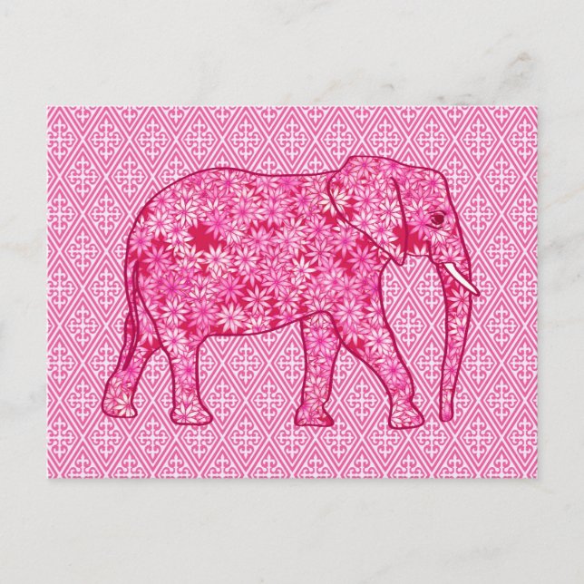 Postal Elefante de las flores - rosa fucsia (Anverso)