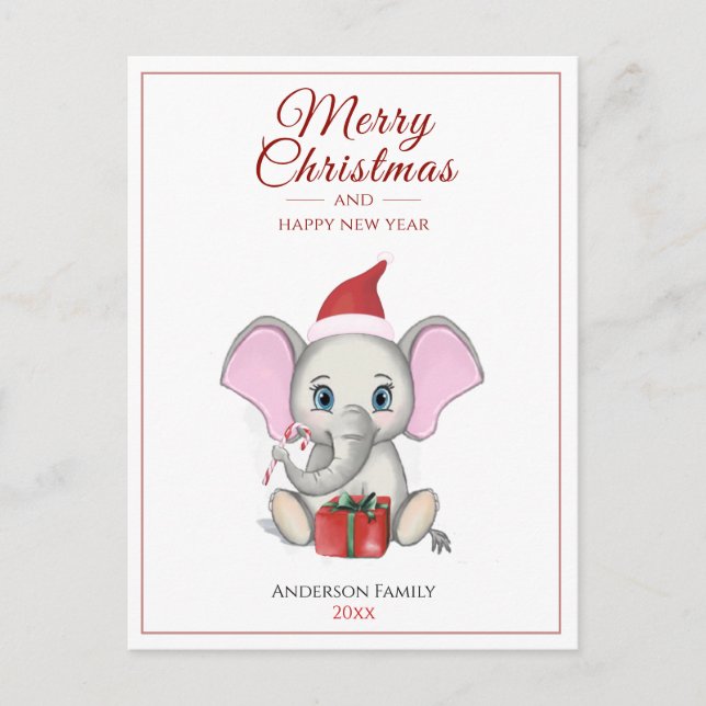 Postal Elefante de Navidades Adorables | Postcar personal (Anverso)