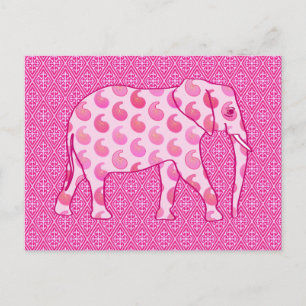 Postal elefante de paisley - rosa hielo y fucsia