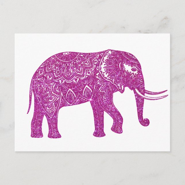 Postal Elefante de purpurina rosa (Anverso)