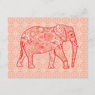 Postal elefante de remolino fractal - naranja de coral y 