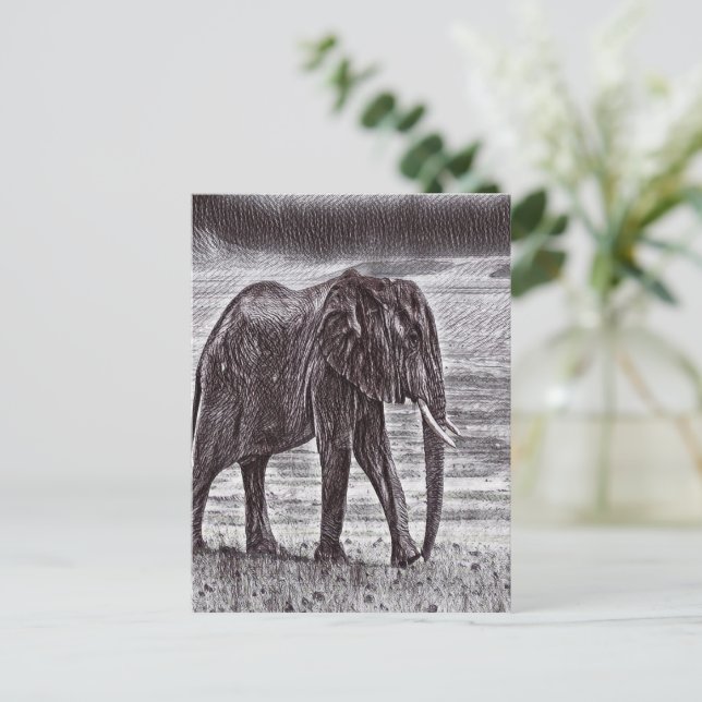 Postal Elefante dibujado (Anverso de pie)