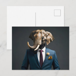 Postal Elefante divertido con traje