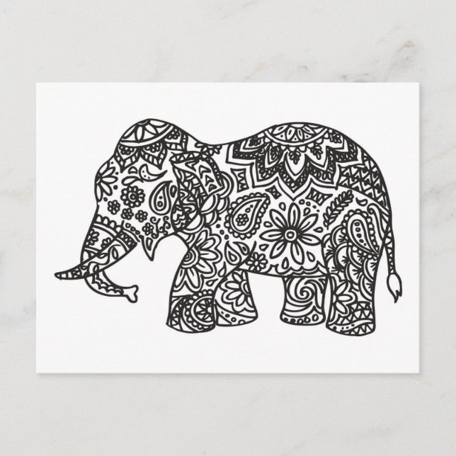 Postal Elefante Doodle (Anverso)