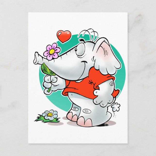 Postal elefante dulce amours con flor (Anverso)