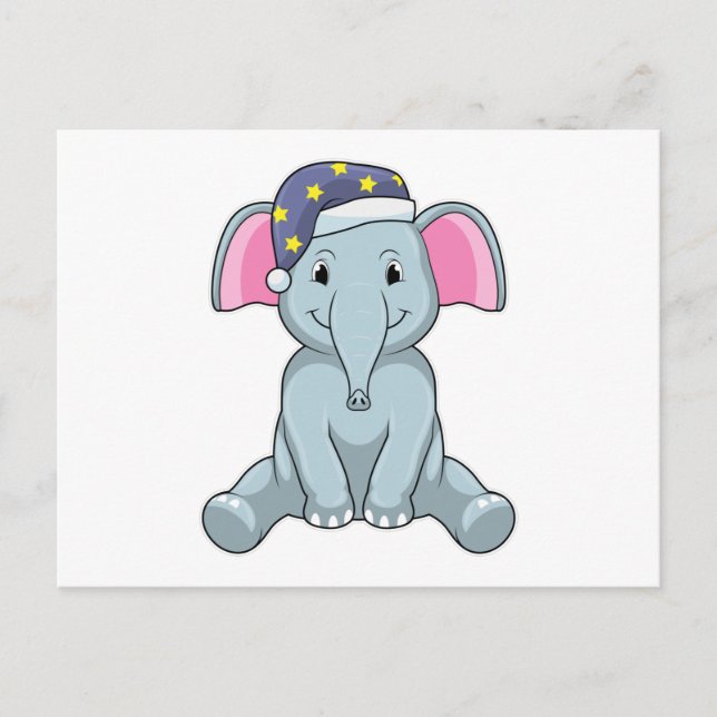 Postal Elefante durmiendo con gorra nocturna (Anverso)