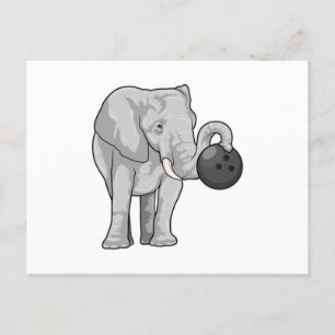 Postal Elefante en bolos con bola de bolos