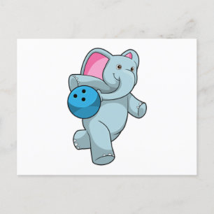 Postal Elefante en bolos con bola de bolos