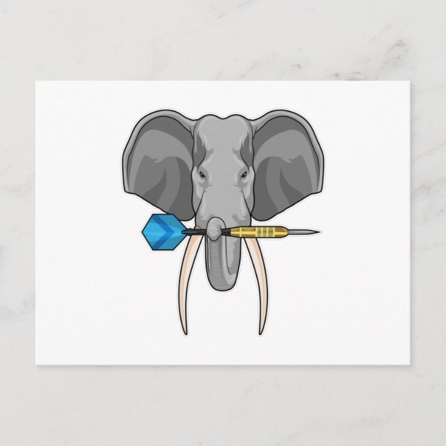 Postal Elefante en Darts con Dart (Anverso)