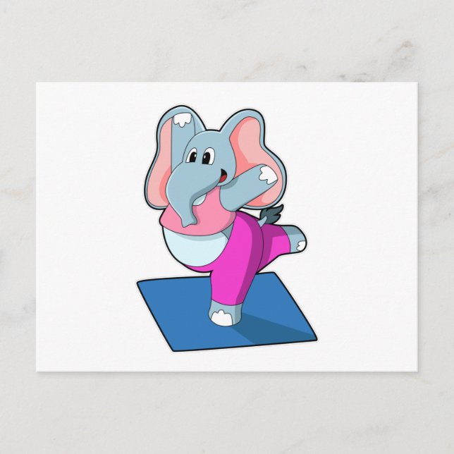 Postal Elefante en ejercicios de Stretching de Yoga en pi (Anverso)