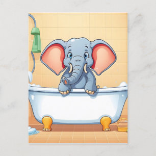 Postal Elefante en el baño