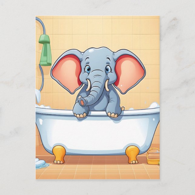 Postal Elefante en el baño (Anverso)