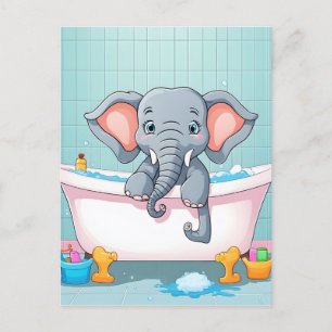 Postal Elefante en el baño