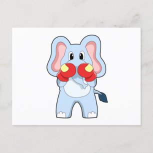 Postal Elefante en el boxeo con guantes de boxeo