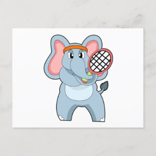 Postal Elefante en el tenis con raqueta de tenis