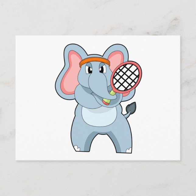 Postal Elefante en el tenis con raqueta de tenis (Anverso)