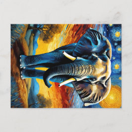 Postal Elefante en la noche estrellada