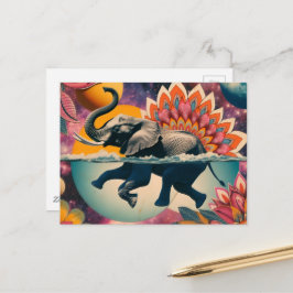 Postal Elefante en la piscina