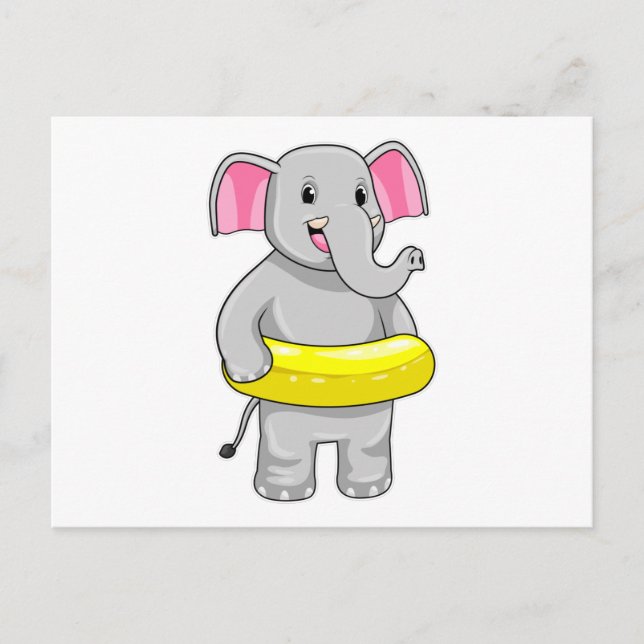 Postal Elefante en Natación con Salvavidas (Anverso)