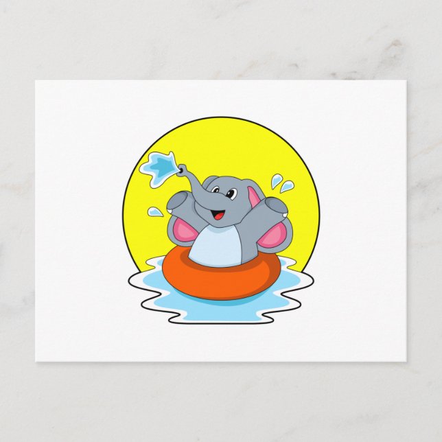 Postal Elefante en Natación con Salvavidas (Anverso)