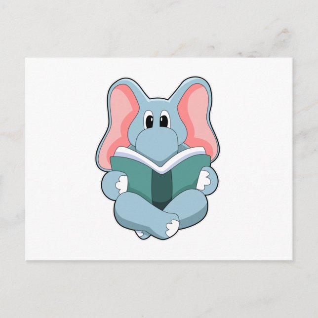 Postal Elefante en Reading con libro (Anverso)