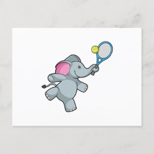 Postal Elefante en tenis con raqueta de tenis