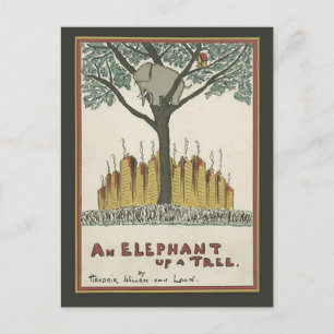 Postal Elefante encima de un árbol