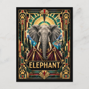 Postal Elefante, fauna y flora Art Déco