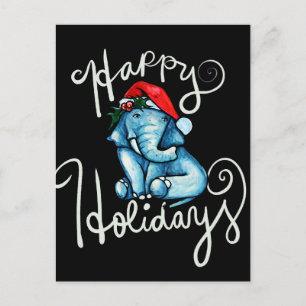 Postal Elefante Felices Fiestas Naturaleza holly yule art