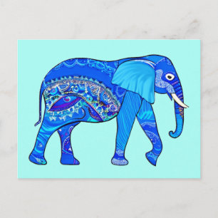 Postal Elefante indio en un patrón árabe azul