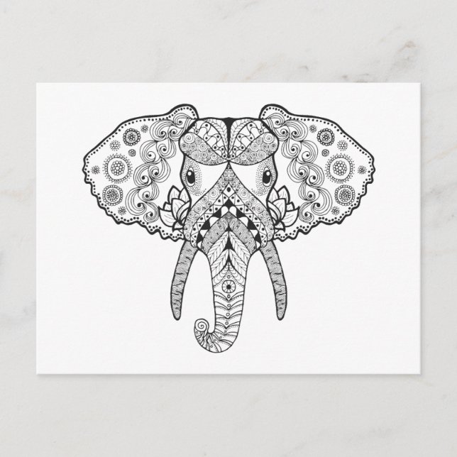 Postal Elefante inspirado en Zentangle (Anverso)